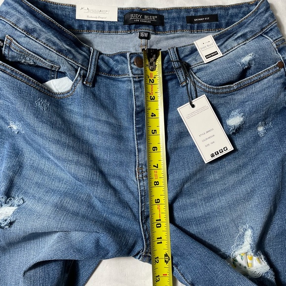 NWT Judy Blue High Waist Skinny Fit Blue Denim Jeans  w/Lemon Patches Womens 16W - Picture 6 of 8